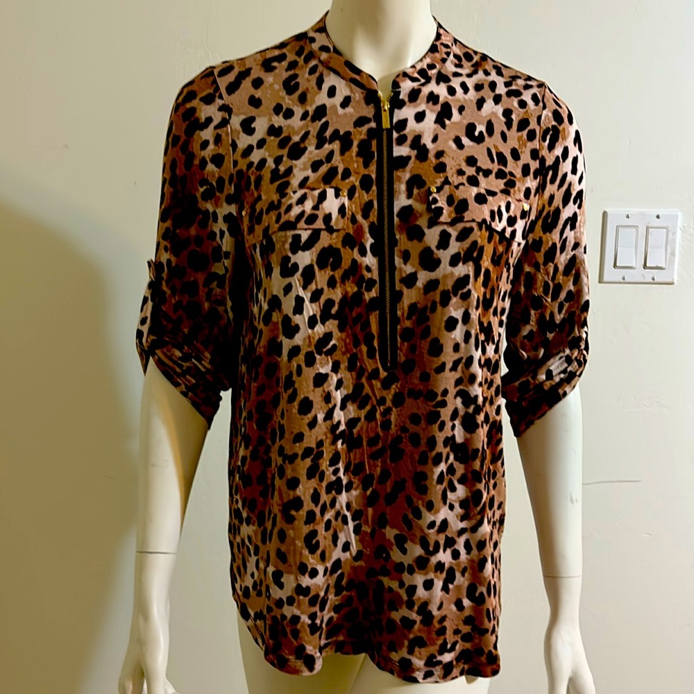 Knit lapper print zipper top